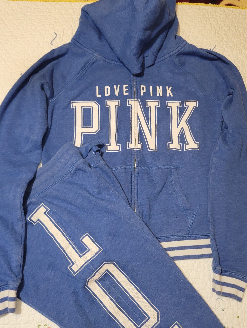 PINK Victoria's Secret Blue Zip-Up Hoodie and Sweatpants Set